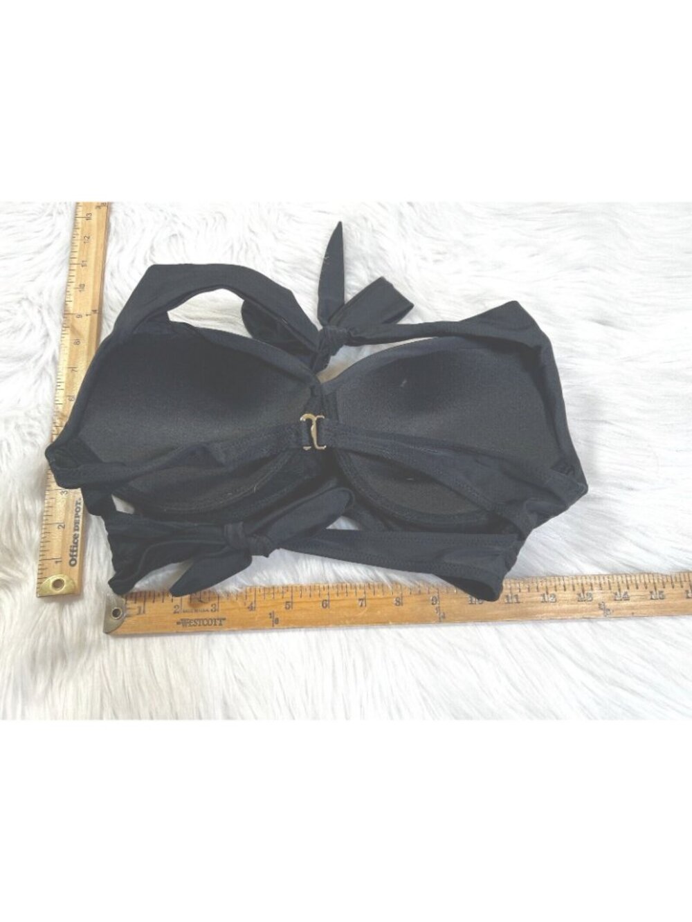Womens Bikini Top Black Large/D Halter Strappy Underwire Padded Cut Out Solid - Picture 2 of 6